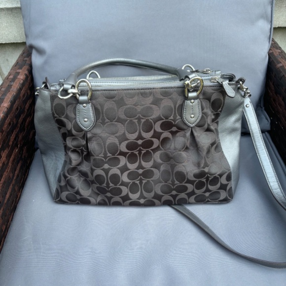 Coach grey leather and cloth signature satchel - Picture 5 of 7